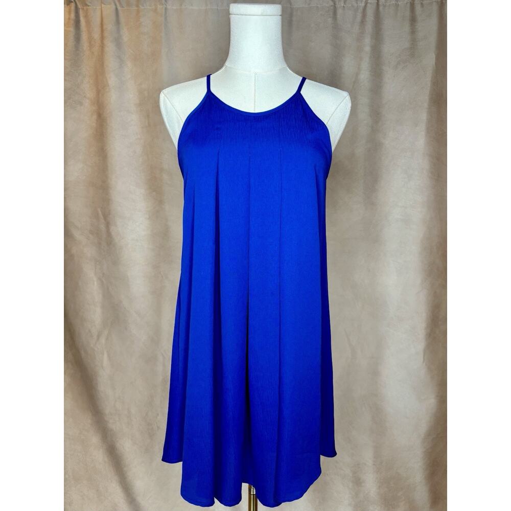 Sienna Sky Blue Swing Dress Keyhole Back Halter XS Flowy Shift